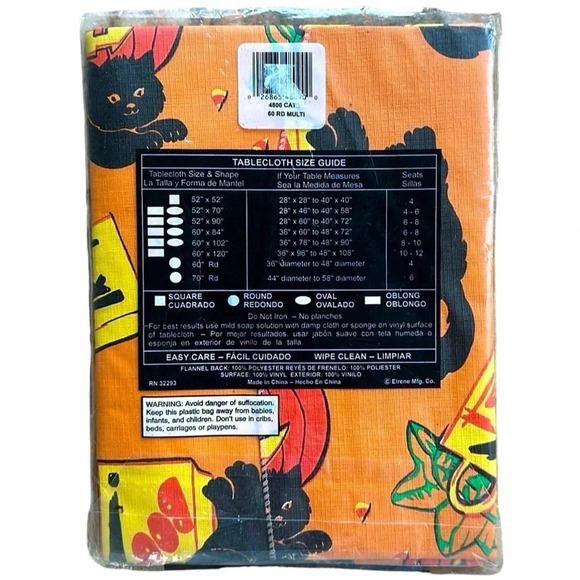 Vintage Halloween Vinyl Flannel Back Round Table Cloth New in Package Spooky Fun - Picture 3 of 6